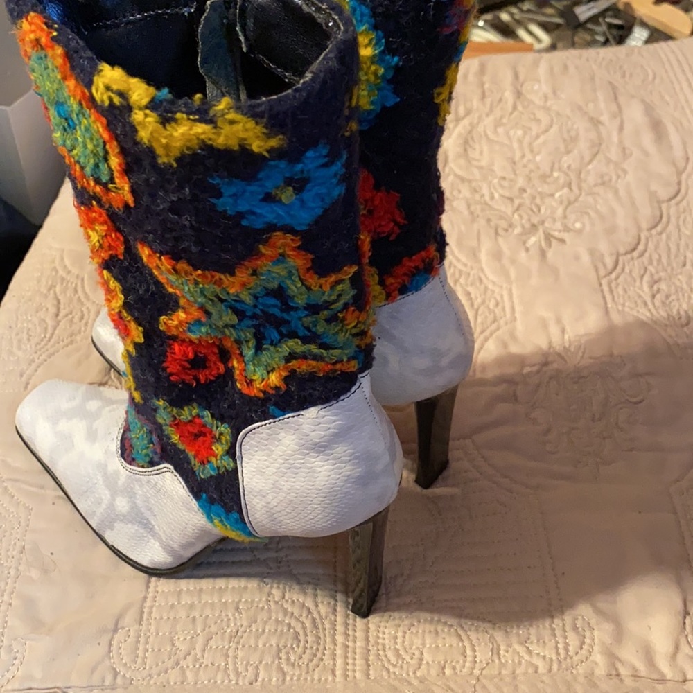 White Snake Python & Multicolor Tweed Ankle Boots - image 7